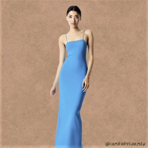 Alice +Olivia 🎀 NWT Flattering Spaghetti Strap Aqua Maxi Dress - Picture 3 of 9